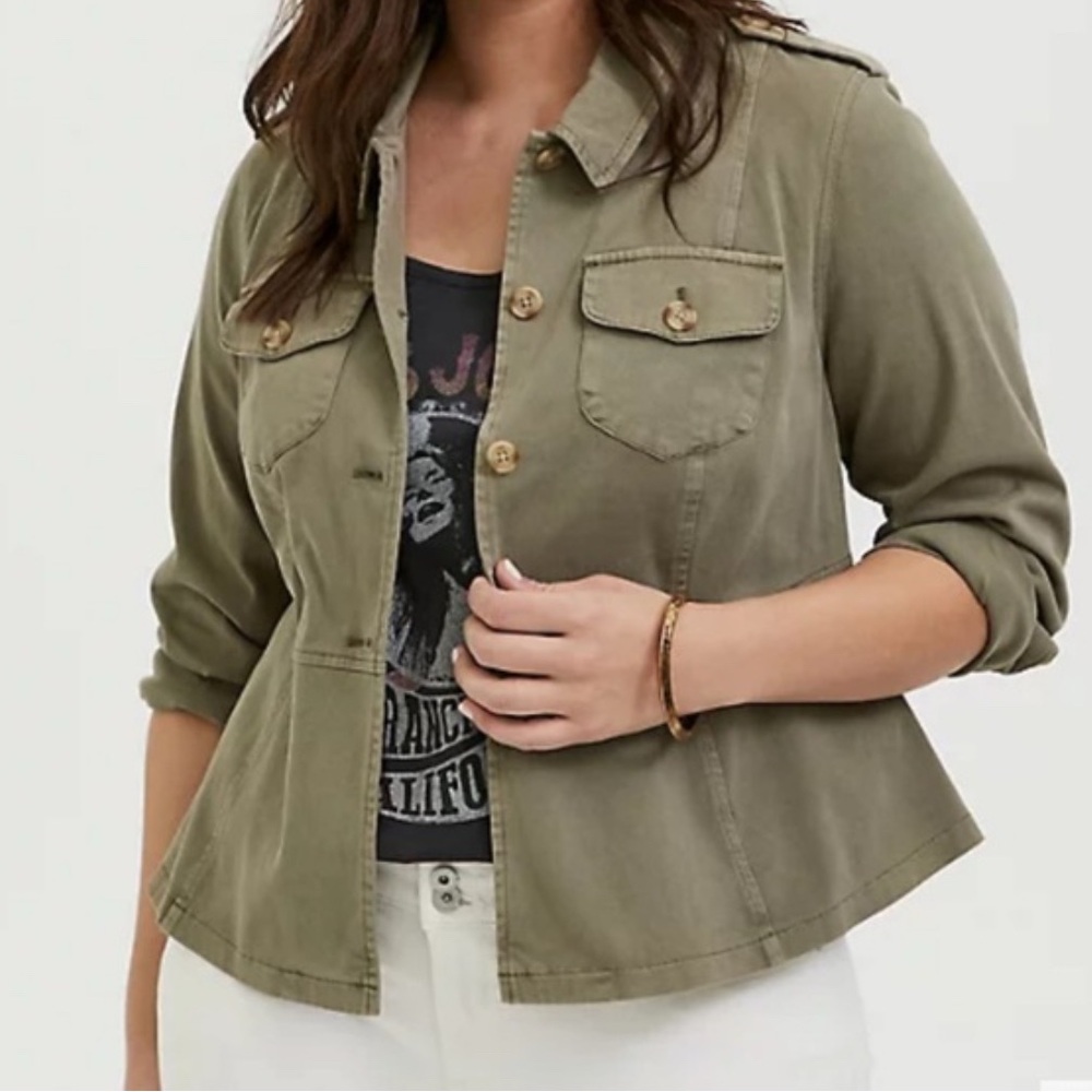 TORRID Classic Utility Peplum Jacket in Light Olive Green
